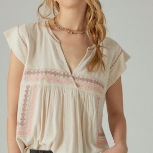 Lucky Brand Geo Embroidered Blouse EUC